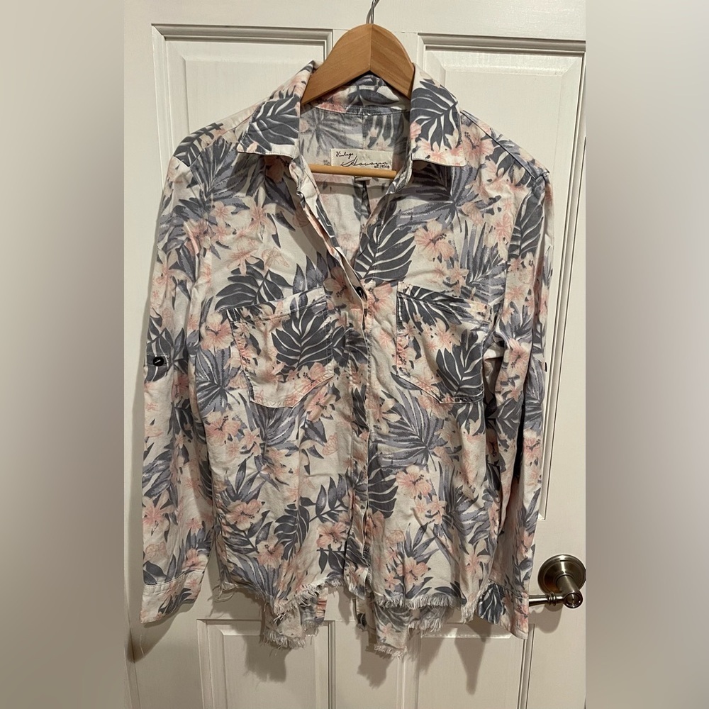 Vintage Havana Women’s S Floral Shirt - Pink and Gray